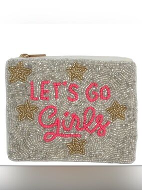 Beaded 'Let's Go Girls' Pouch in Hot Pink and Gold Embellishment